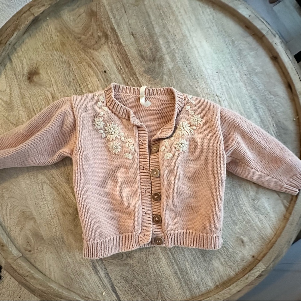 Wildwawa Pink Knitted Kids Cardigan with Floral Embroidery Size 4